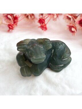 Dark Rich Green Nephrite Vintage Lounging Pig or Ram Figure | Chinese Figurine